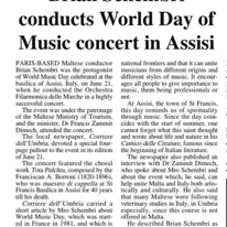 World Music Day Assisi
Sunday Times of Malta
9.07.2006