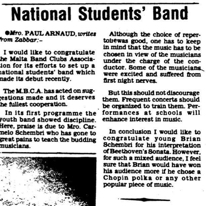 National Students' Band
Sunday Times of Malta
14.52.1978